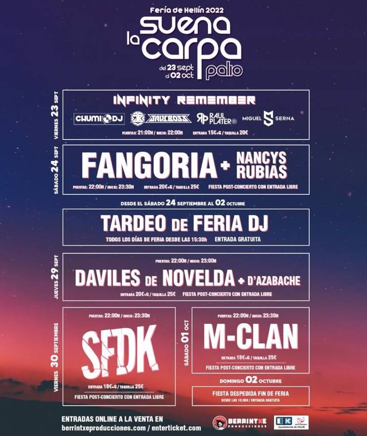 Cartel de los conciertos programados para la Feria de Hellín 2022.