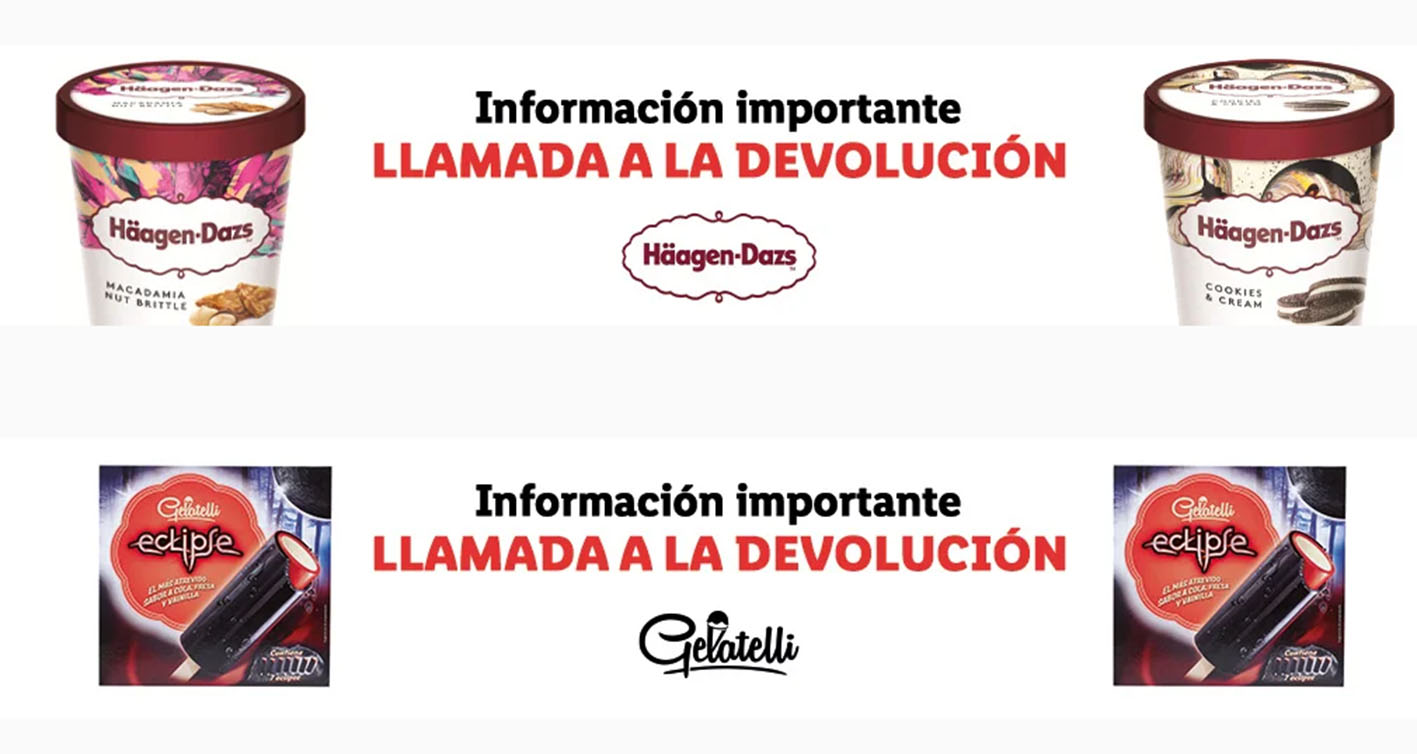 Mensaje de Lidl en su página web para devolver esos helados si los ha comprado.