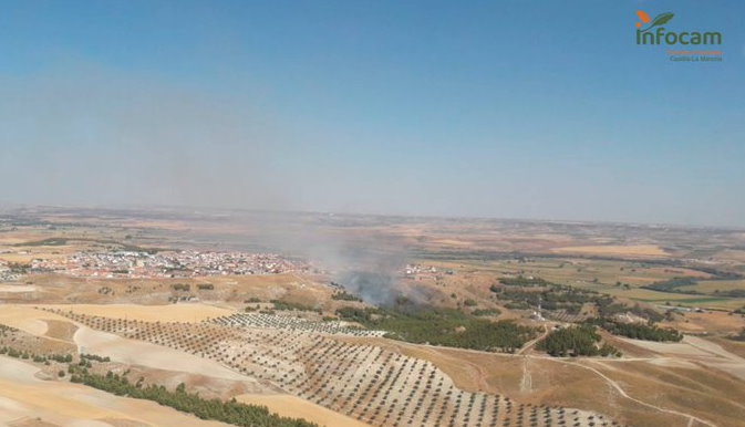 Imagen aérea del incendio forestal en Añover de Tajo, en la provincia de Toledo. Foto: Plan Infocam.