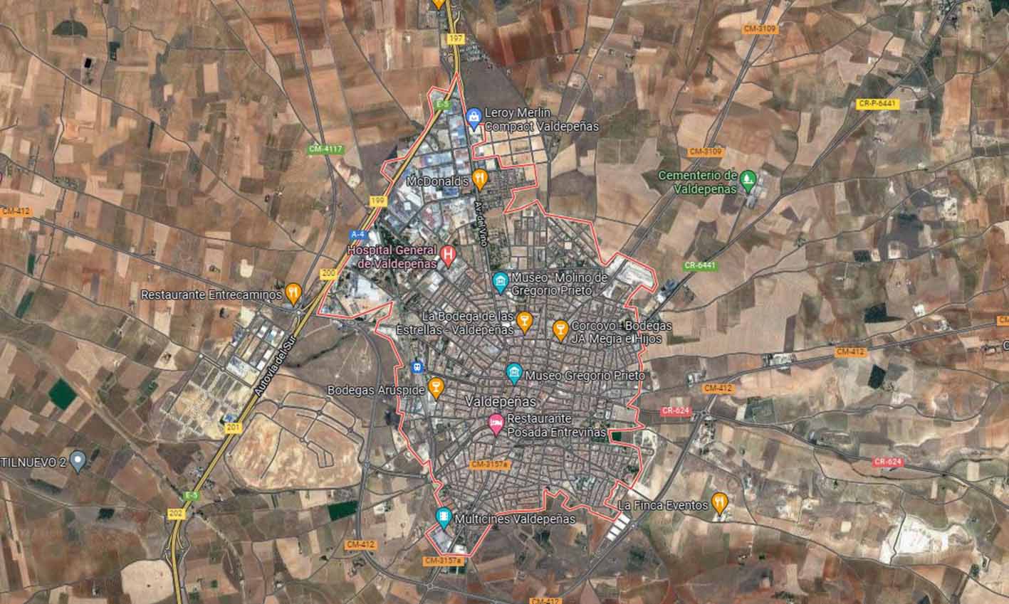 Atropello mortal en el término municipal de Valdepeñas. Imagen: Google Maps.