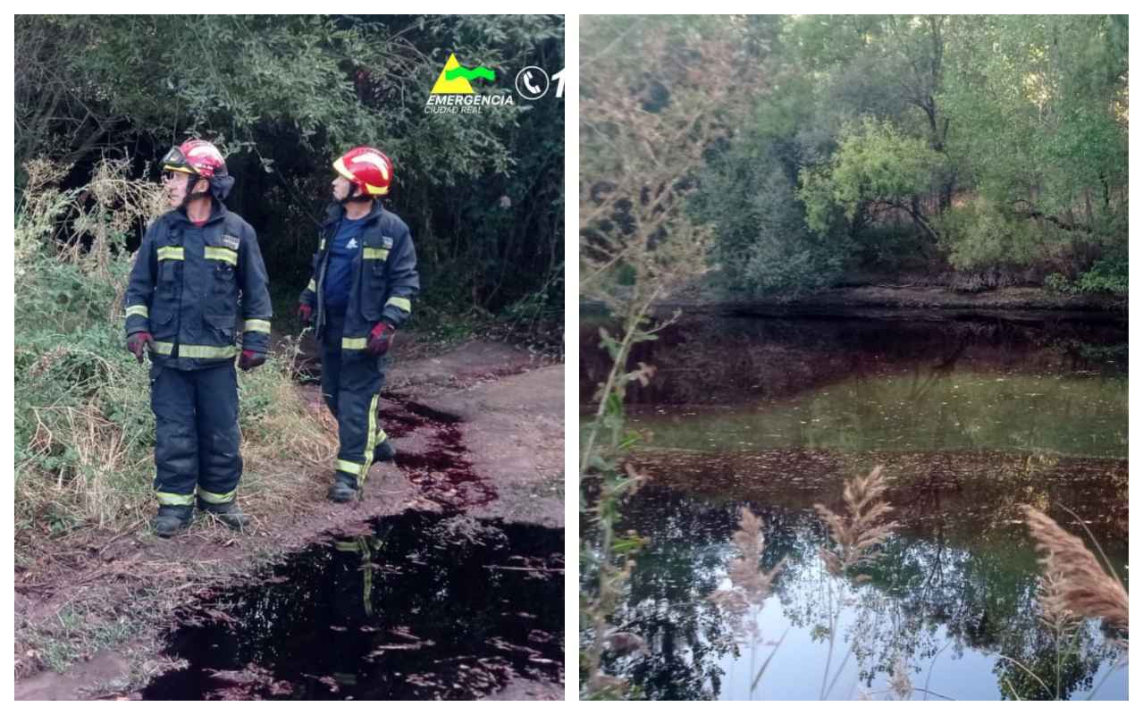 Los 20.000 litros de vino tiñeron el río Bullaque de morado.