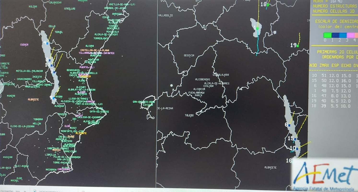 Acumulación de células tormentas ayer, en una imagen cedida por Aemet CLM.