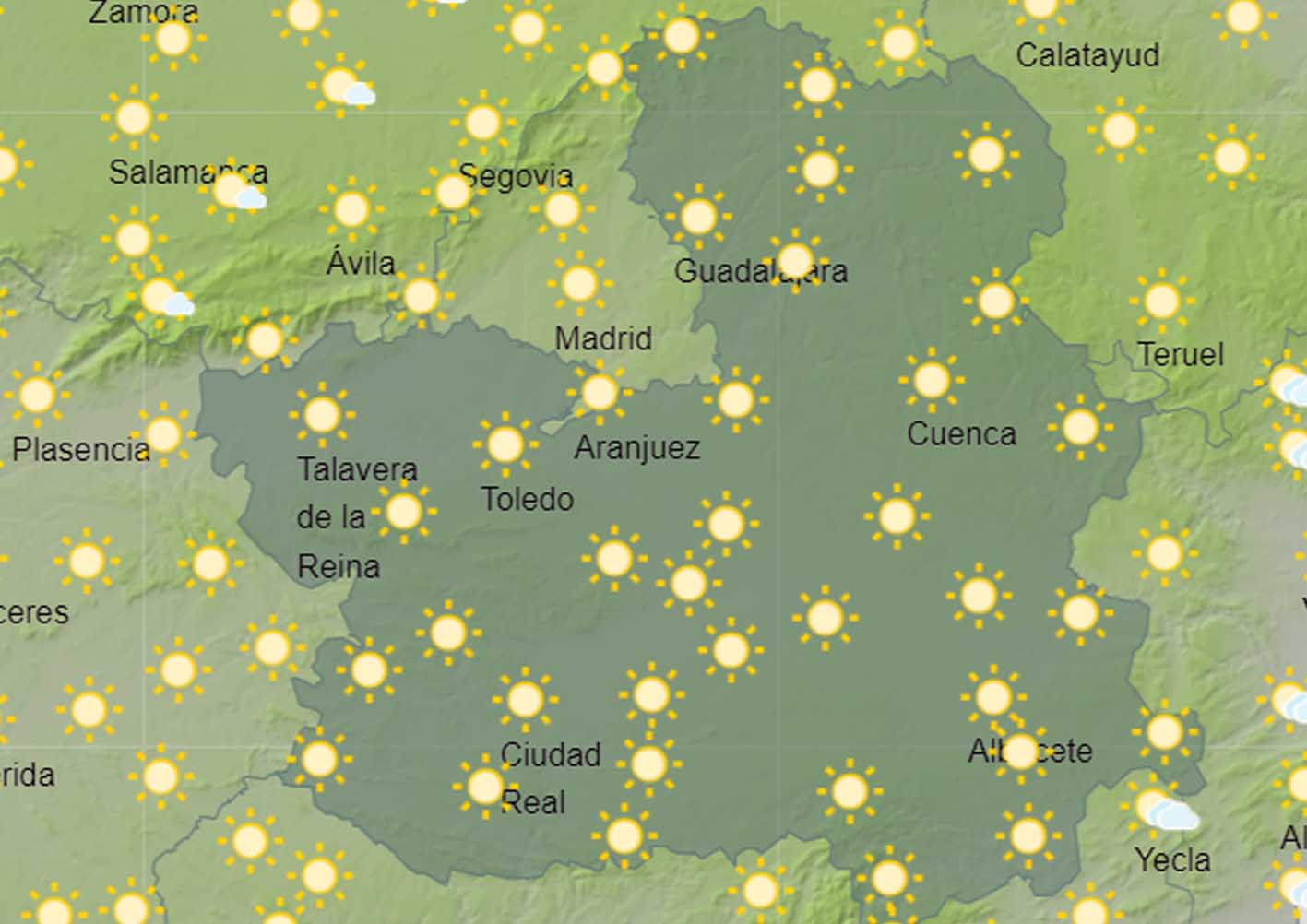 Mapa del tiempo en CLM, donde suben las temperaturas