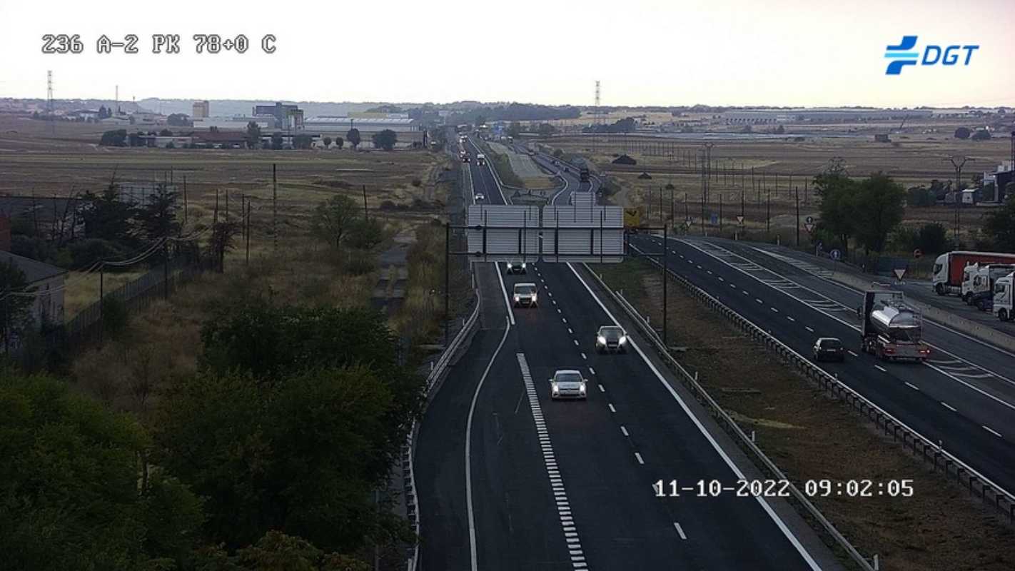 Imagen del kilómetro 77 de la A-2, a poca distancia de los accidentes de esta madrugada.