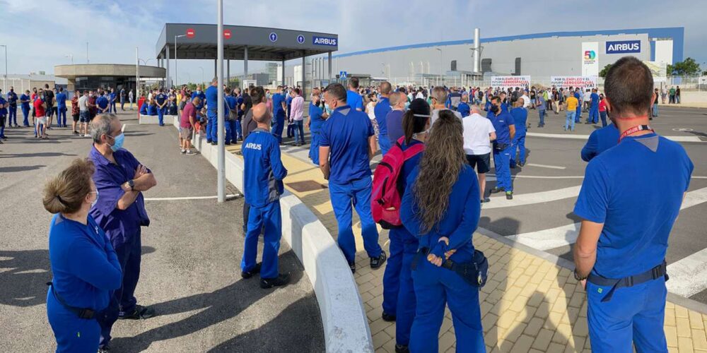 Concentración anterior de trabajadores de Airbus en Illescas (Toledo).