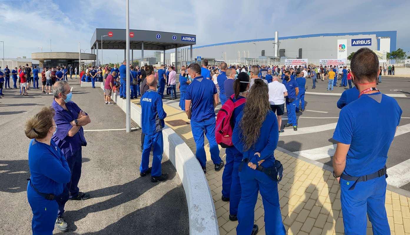 Concentración anterior de trabajadores de Airbus en Illescas (Toledo).