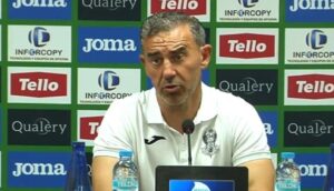 Manolo Alfaro, durante la rueda de prensa tras el partido contra el Azuqueca. Foto: CD Toledo.
