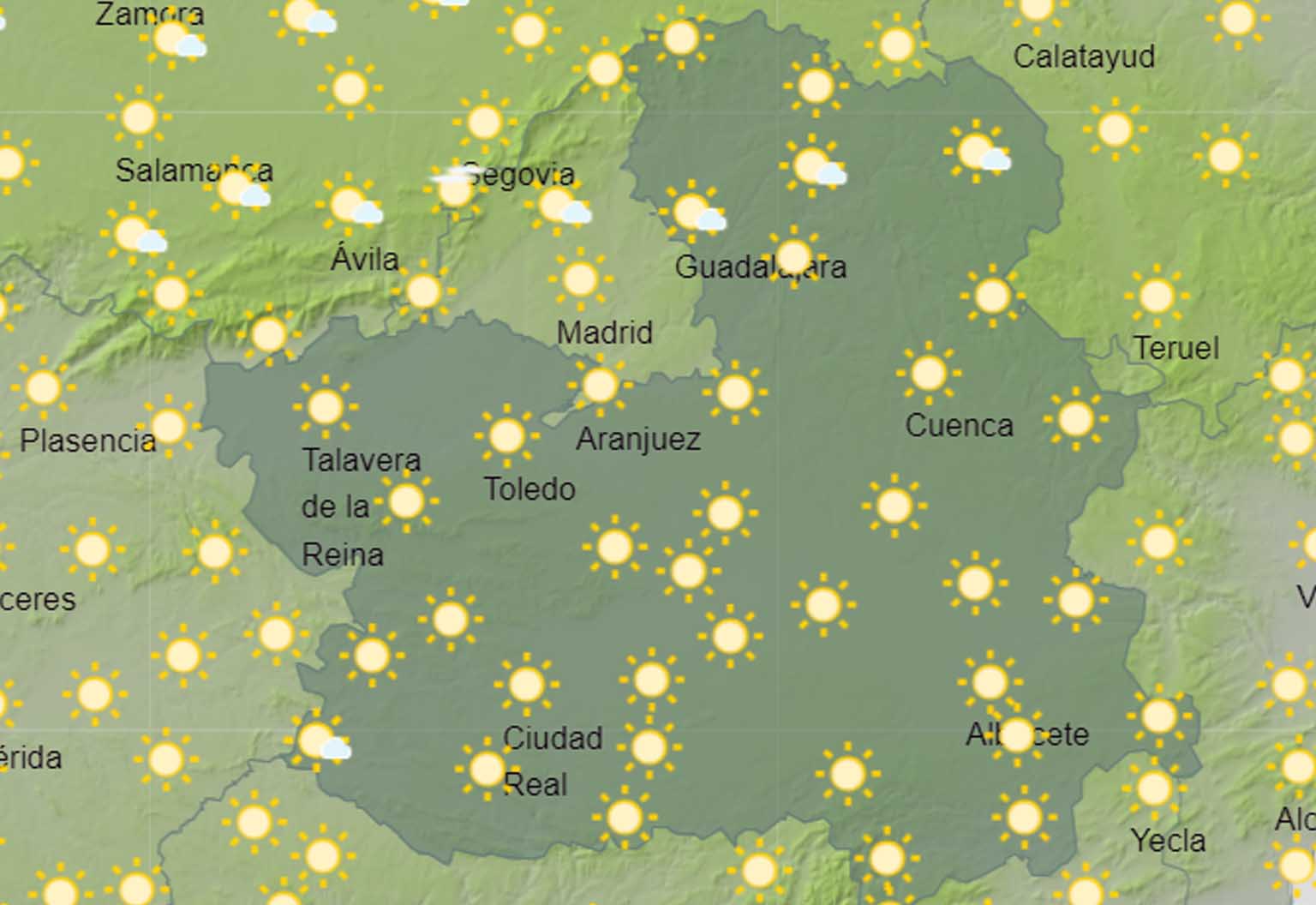 Mapa del tiempo en CLM, donde suben las temperaturas