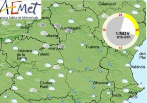 Mapa de la Aemet para el tiempo en CLM del Día de Todos los Santos.