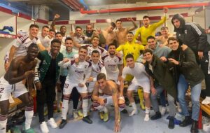 Los jugadores del Alba, pletóricos tras el 4-0 al Ibiza. Foto: Albacete Balompié.