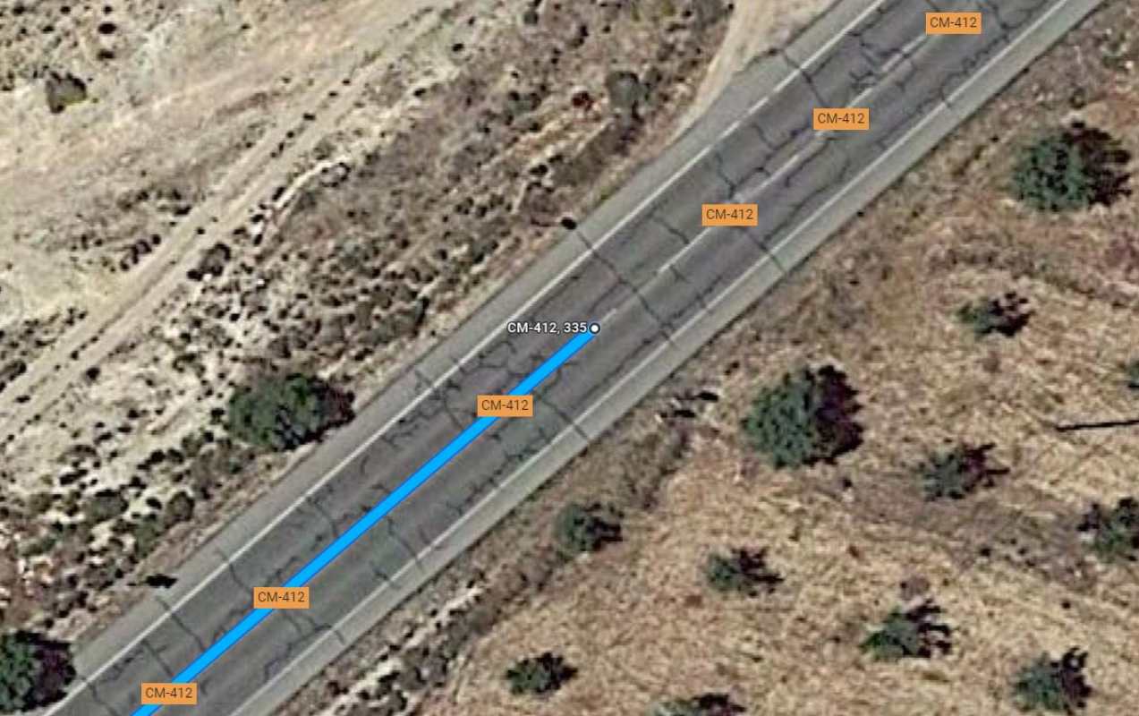Accidente mortal en el kilómetro 335 de la CM-412. Imagen: Google Maps.