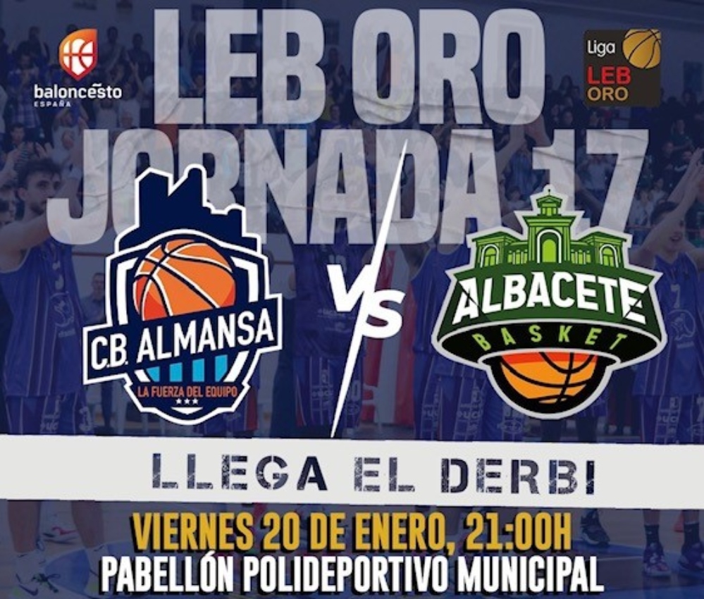 La Bombonera acoge el derbi manchego en LEB Oro entre Albacete Basket y CB Almansa. Imagen del CB Almansa con Afanion.