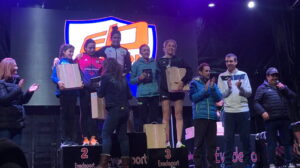 Podio de la prueba femenina de la San Silvestre de Talavera.