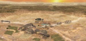 Recreación del poblado de la edad del Bronce del yacimiento de "El Acequión", en Albacete.