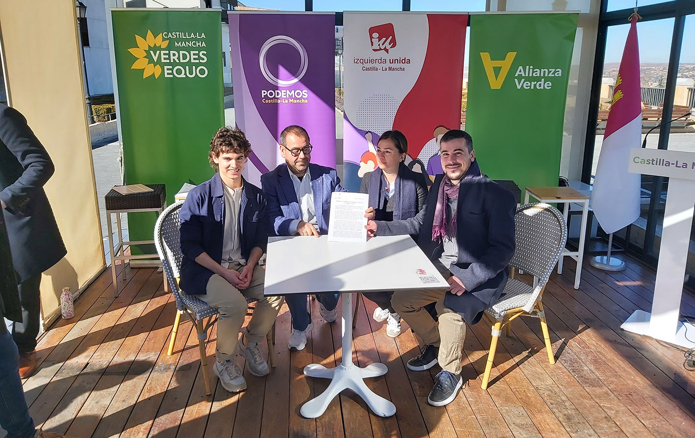 Hugo Abad (Equo Verde CLM), Juan Ramón Crespo (IU), Gracia Monje (Alianza Verde) y José Luis García Gascón (Podemos).