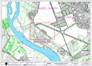 En el plano, marcado, el aparcamiento de la UCLM en la Fábrica de Armas.