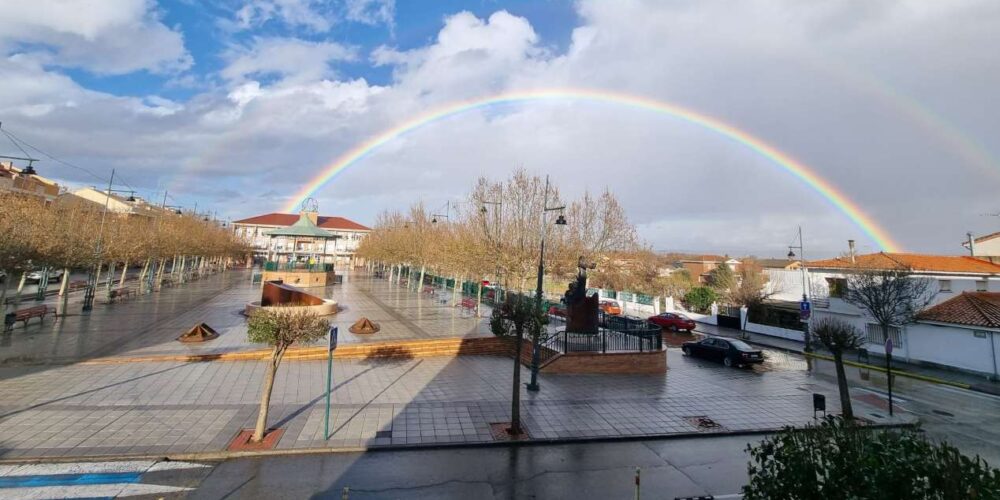 Arco iris la tarde del jueves en Cabanillas del Campo. Foto: Aemet.