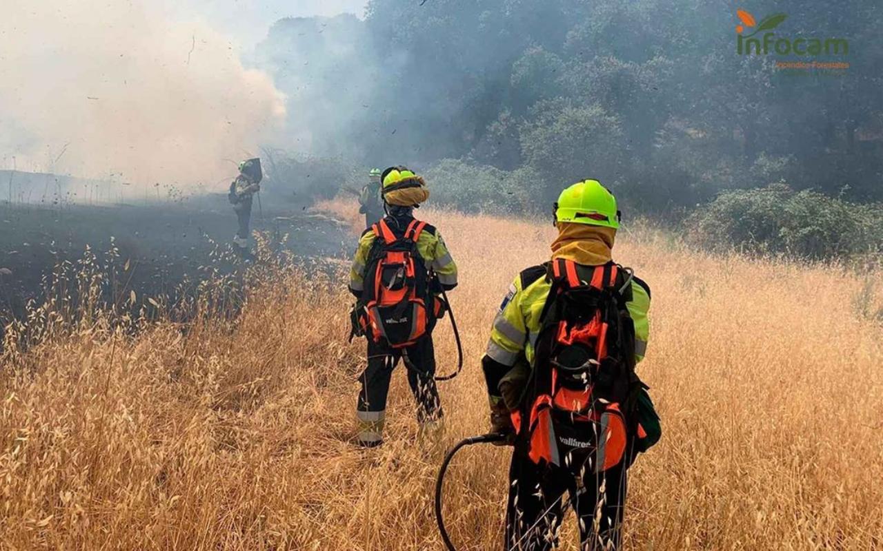 Personal del Infocam en la extinción de un incendio.