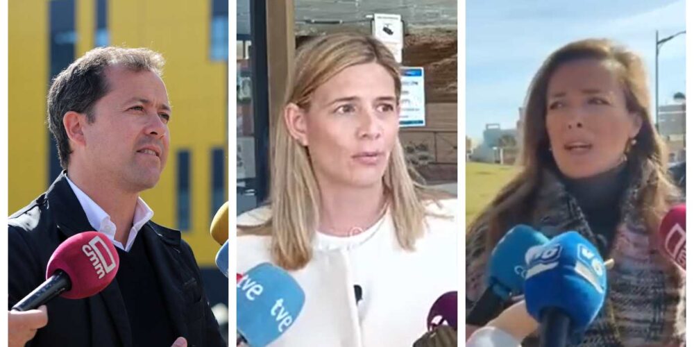 De izquierda a derecha, el candidato del PP en Toledo, Carlos Velázquez, la secretaria general del PP de CLM, Carolina Agudo, y la diputada nacional, Carmen Navarro.