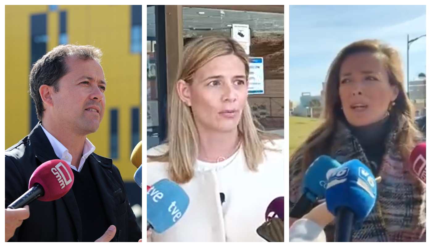 De izquierda a derecha, el candidato del PP en Toledo, Carlos Velázquez, la secretaria general del PP de CLM, Carolina Agudo, y la diputada nacional, Carmen Navarro.