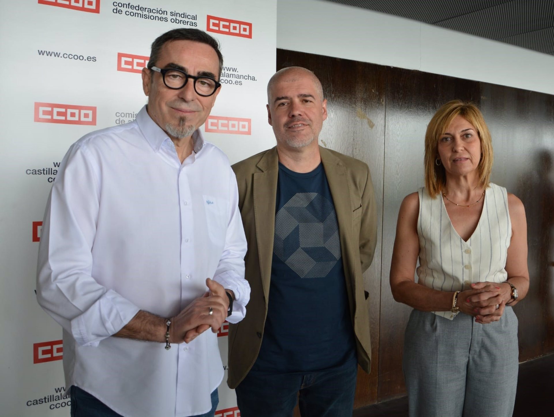 Paco de la Rosa, Unai Sordo y Carmen Juste en la asamblea de CCOO en Albacete.