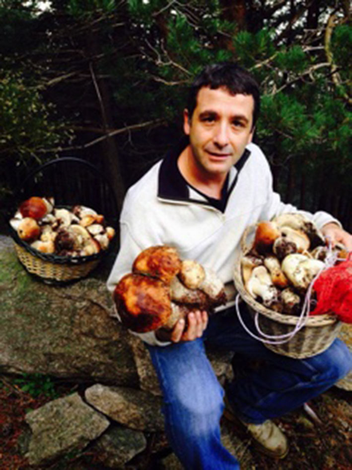 Esteban Paños es muy aficionado a la cocina y a la micología. Practica con frecuencia la recolección de setas, una afición que le gusta compartir con amigos. En esta foto, en una de sus excursiones en Navaluenga (Ávila). 