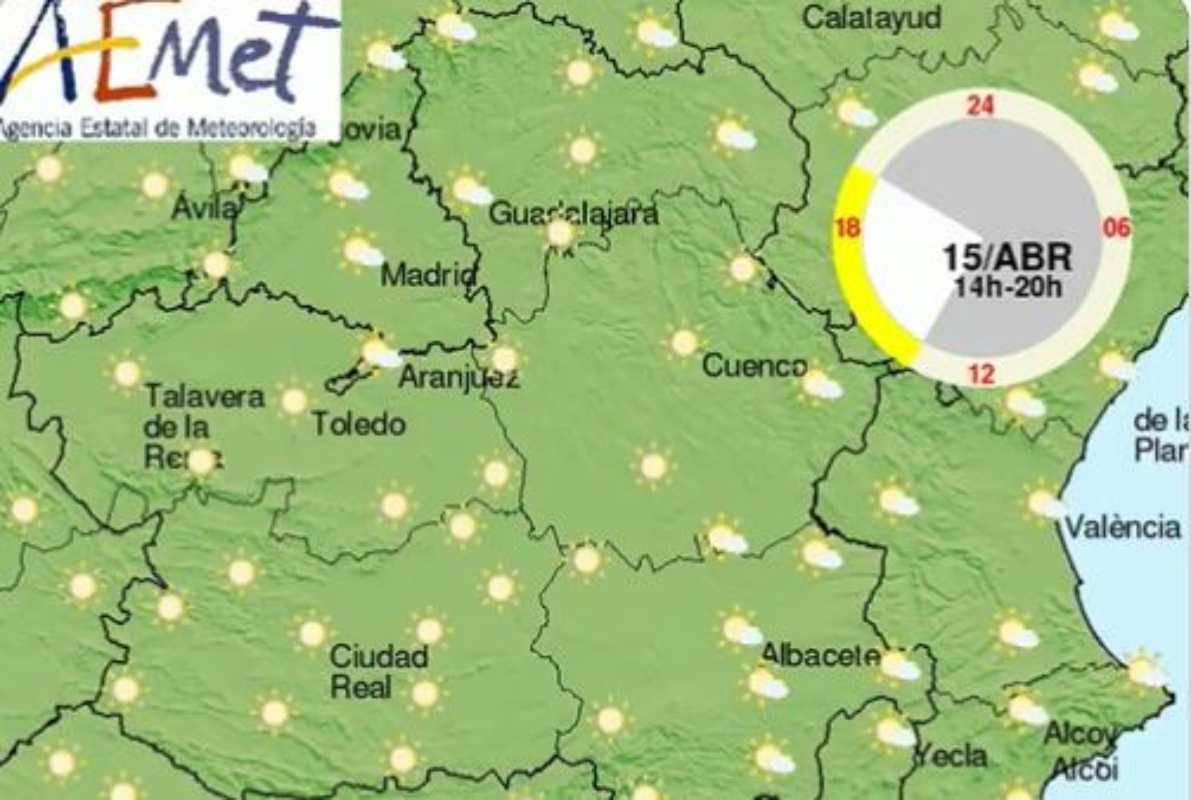 Este es el mapa del tiempo de la Aemet para hoy sábado en CLM.