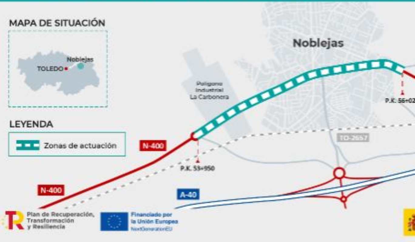 Obras en la travesía N-400, en el término municipal de Noblejas.