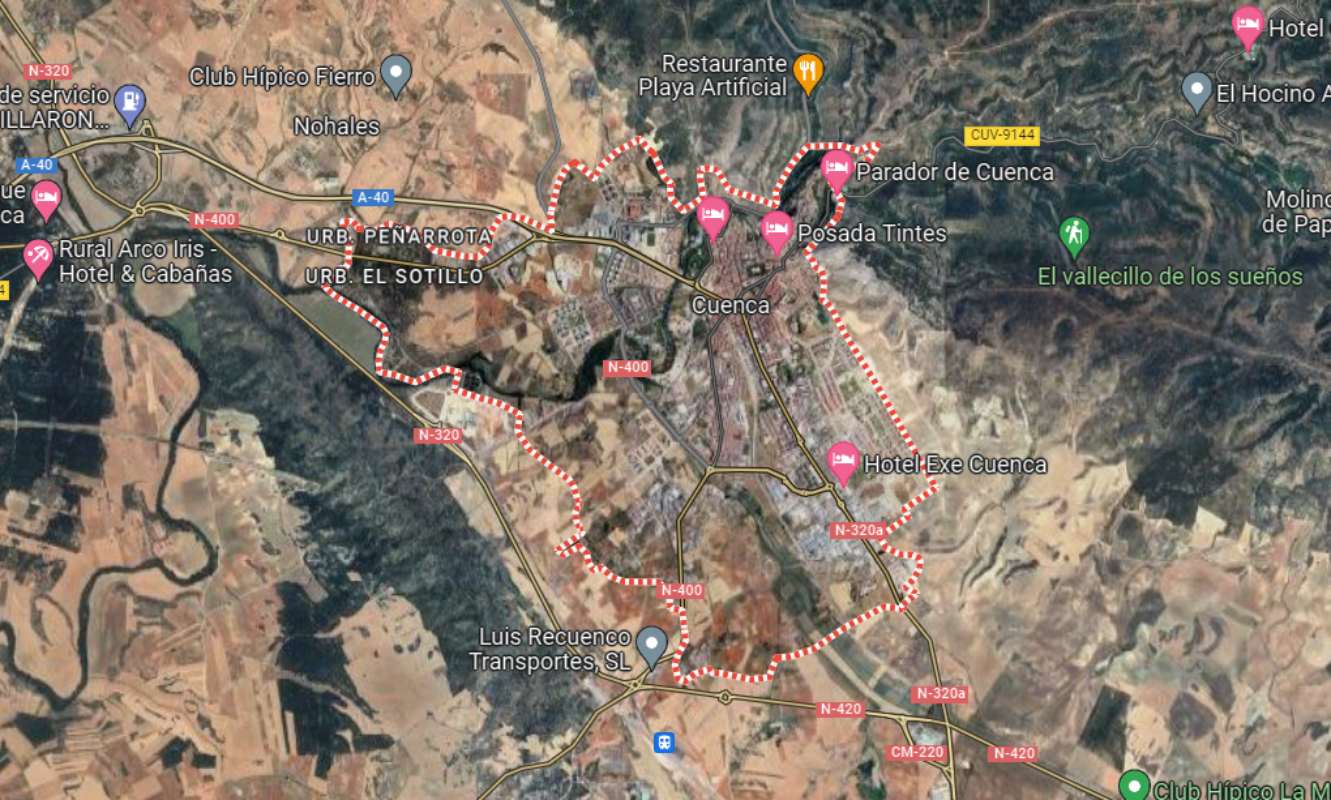 Cortes de tráfico en Cuenca por la Vuelta Femenina. Imagen: Google Maps.