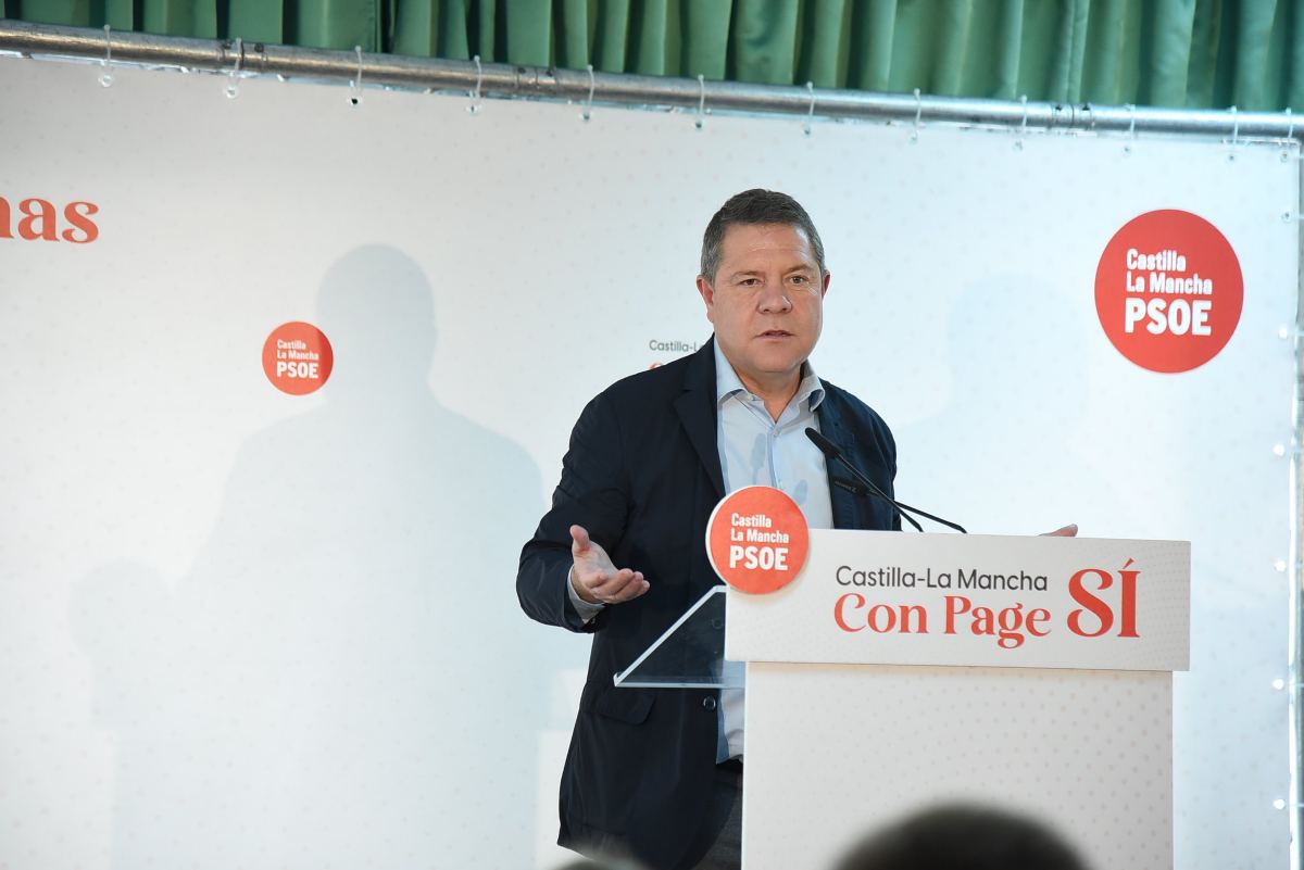 Emiliano García-Page en un mitin del PSOE en Sacedón (Guadalajara).