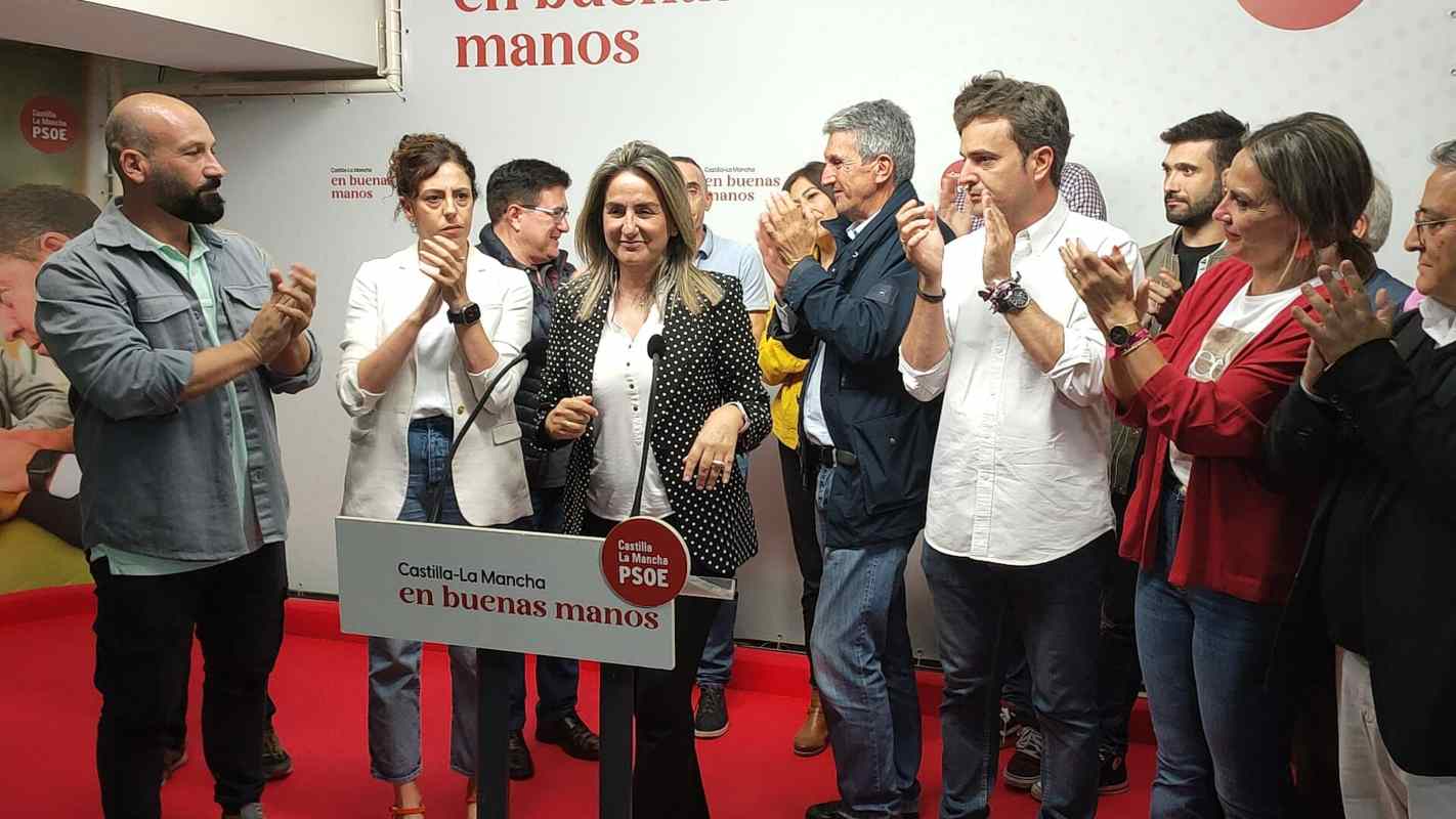 La alcaldesa de Toledo, Milagros Tolón, en la comparecencia posterior a las elecciones del 28M.