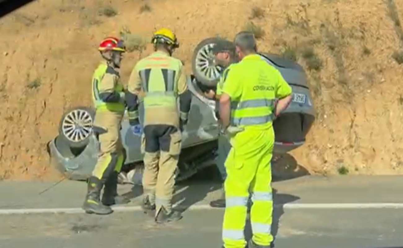 Vehículo volcado en la A-42, a su paso por Toledo.