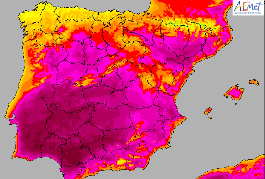 El calor vuelve en su nivel extremo. Foto: Aemet.