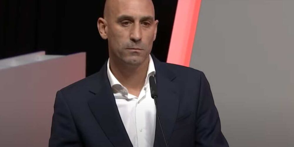 Luis Rubiales durante su discurso en la sede de la Federación.