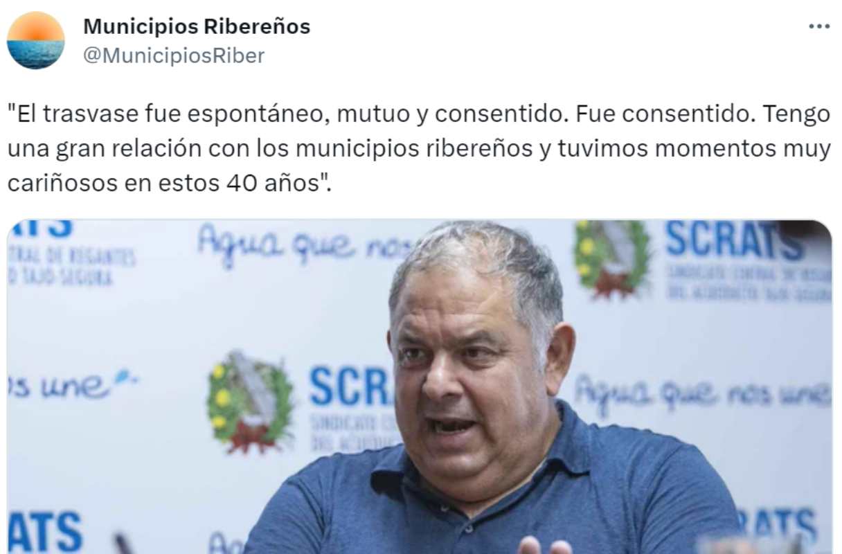 El irónico tuit de la Asociación de Municipios Ribereños de Entrepeñas y Buendía.
