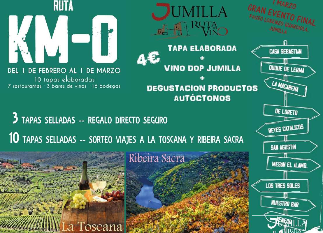 Cartel de la ruta de la tapa Km-0 de la Ruta del Vino de Jumilla.