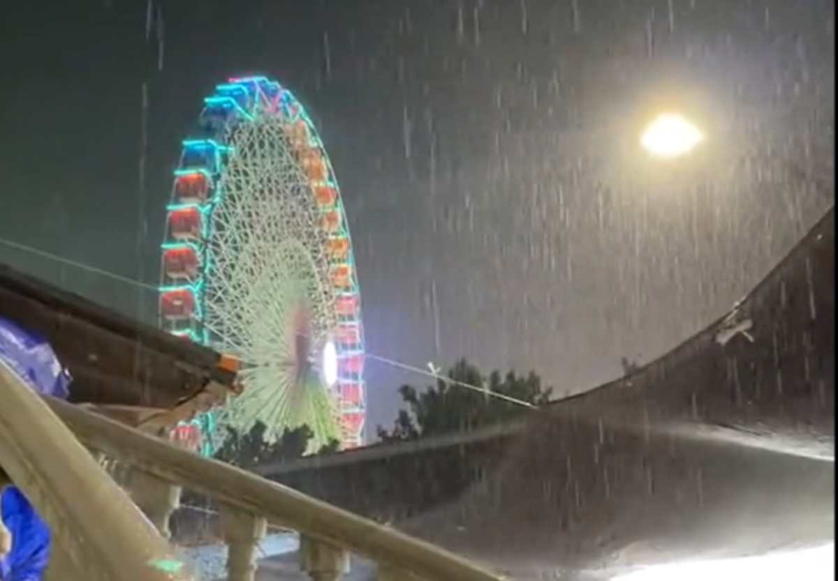 Lluvia sobre la Feria de Albacete. Foto: extraída de un vídeo de @esnorquel.