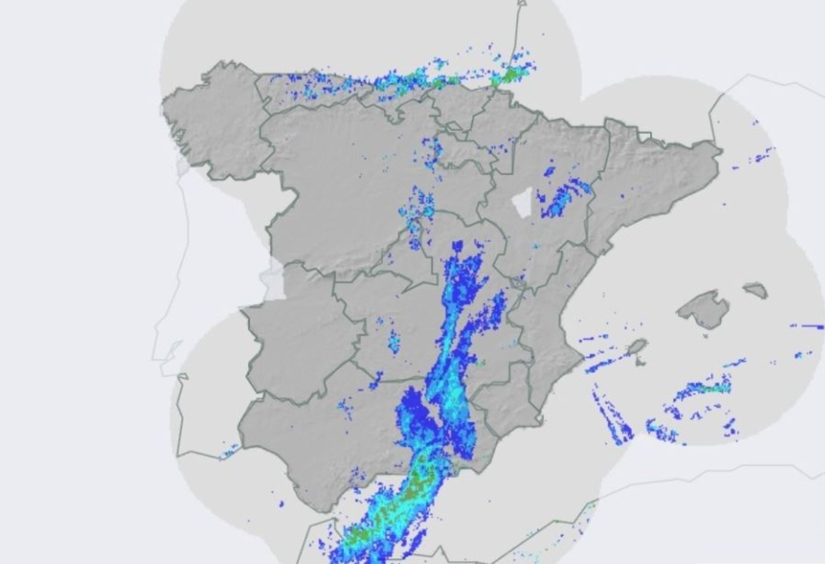 Como se ve en el mapa, las lluvias llegan a CLM. Imagen: Aemet.