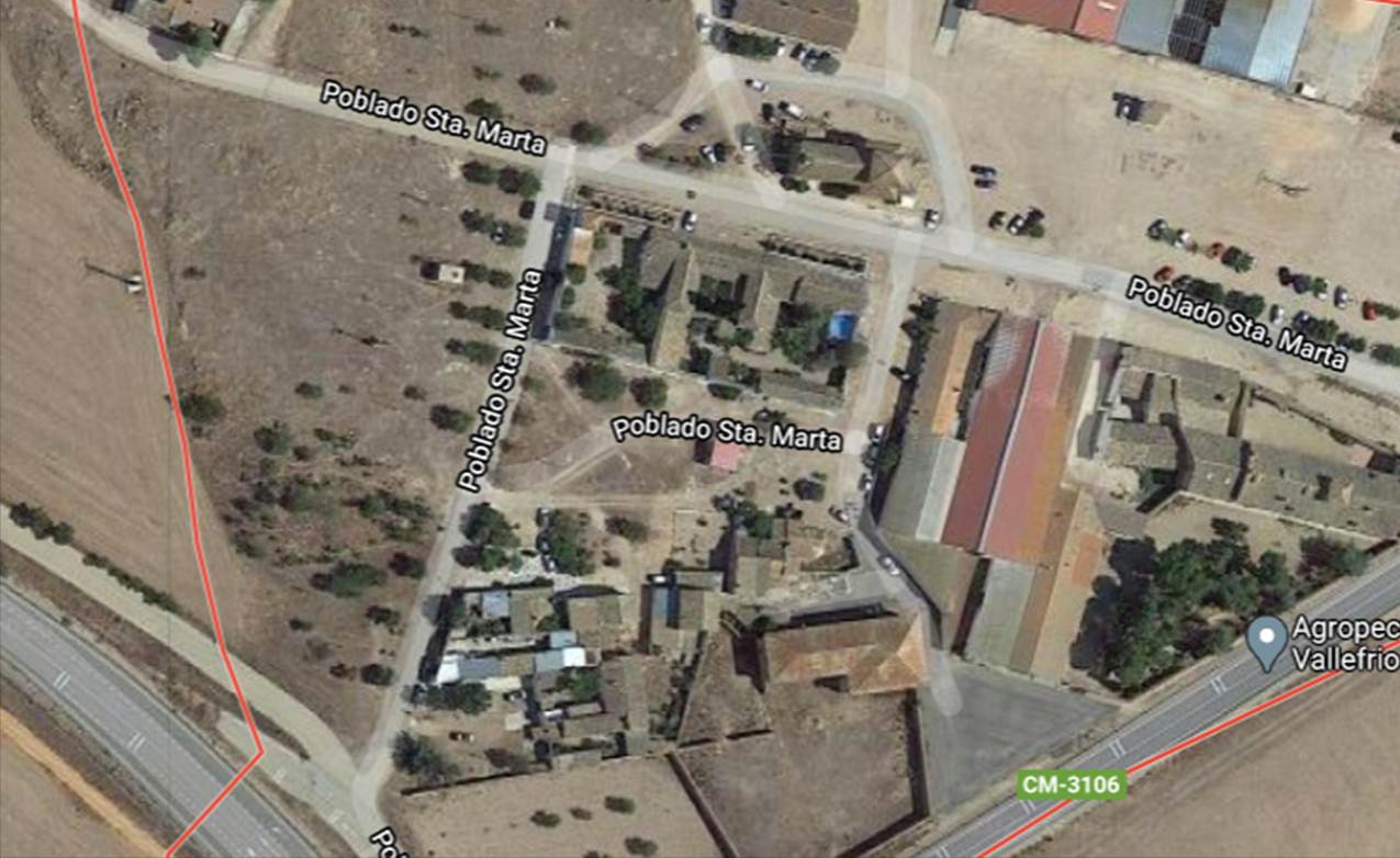 Vista aérea de la pedanía de Santa Marta, en La Roda.