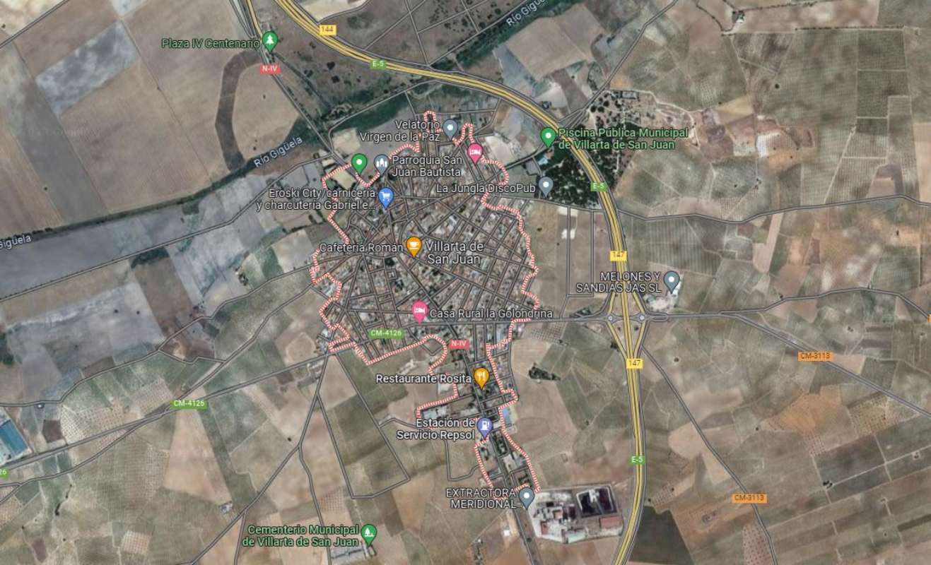 Accidente múltiple con heridos en el término de Villarta de San Juan. Imagen: Google Maps.