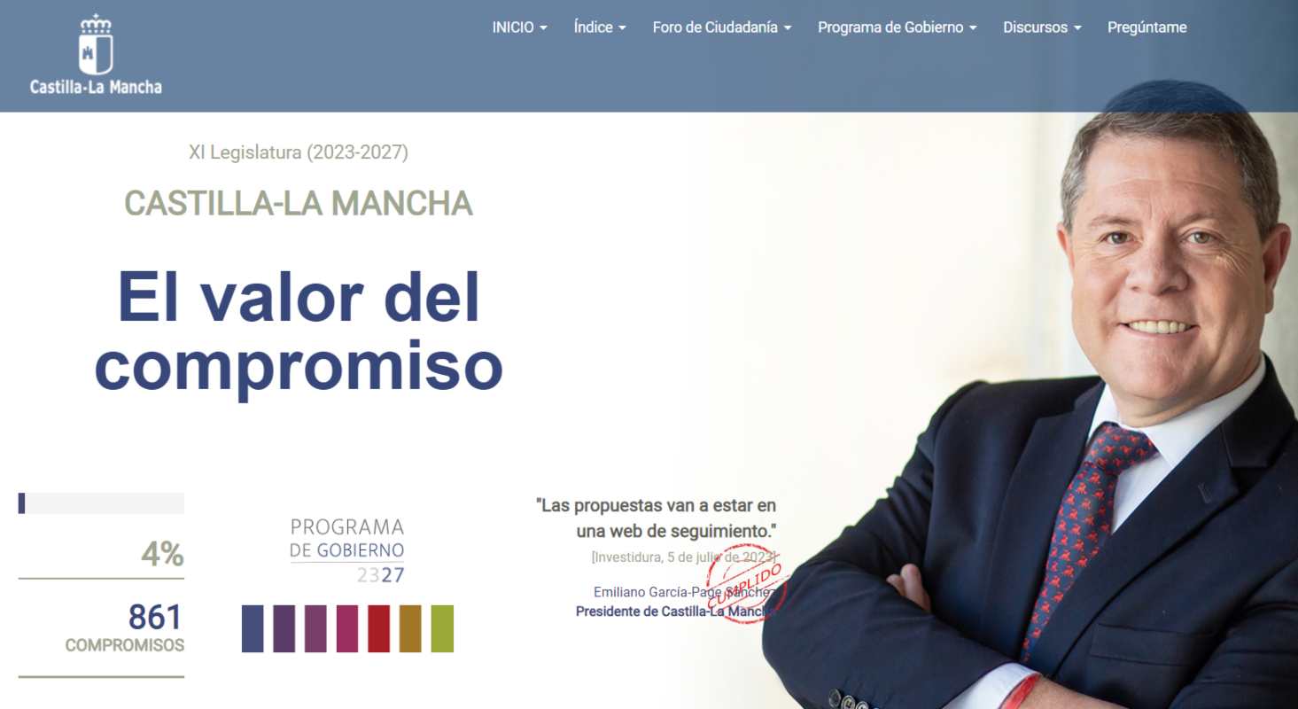 Imagen del portal para comprobar el grado de cumplimiento de los compromisos del Gobierno de CLM.