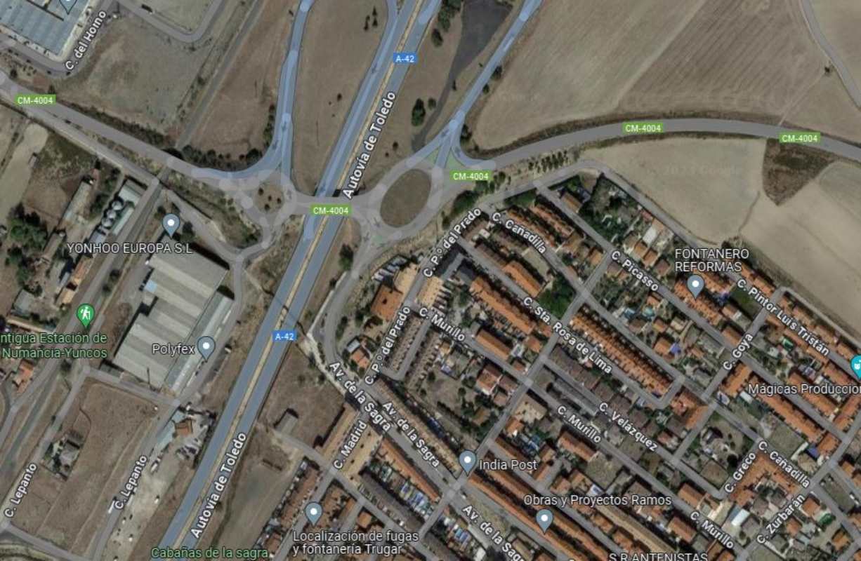 A-42 en Numancia de la Sagra, donde hubo un accidente múltiple. Imagen: Google Maps.