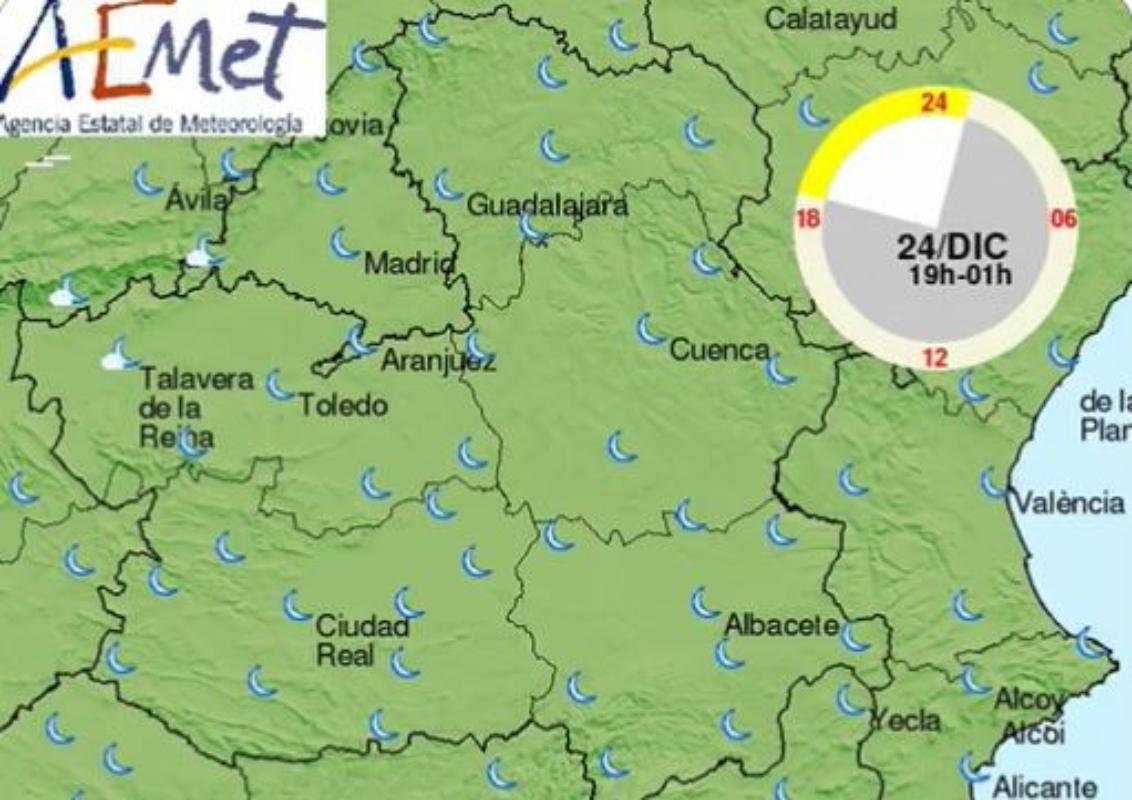 Tiempo estable el día de Nochebuena en CLM. Imagen: Aemet.