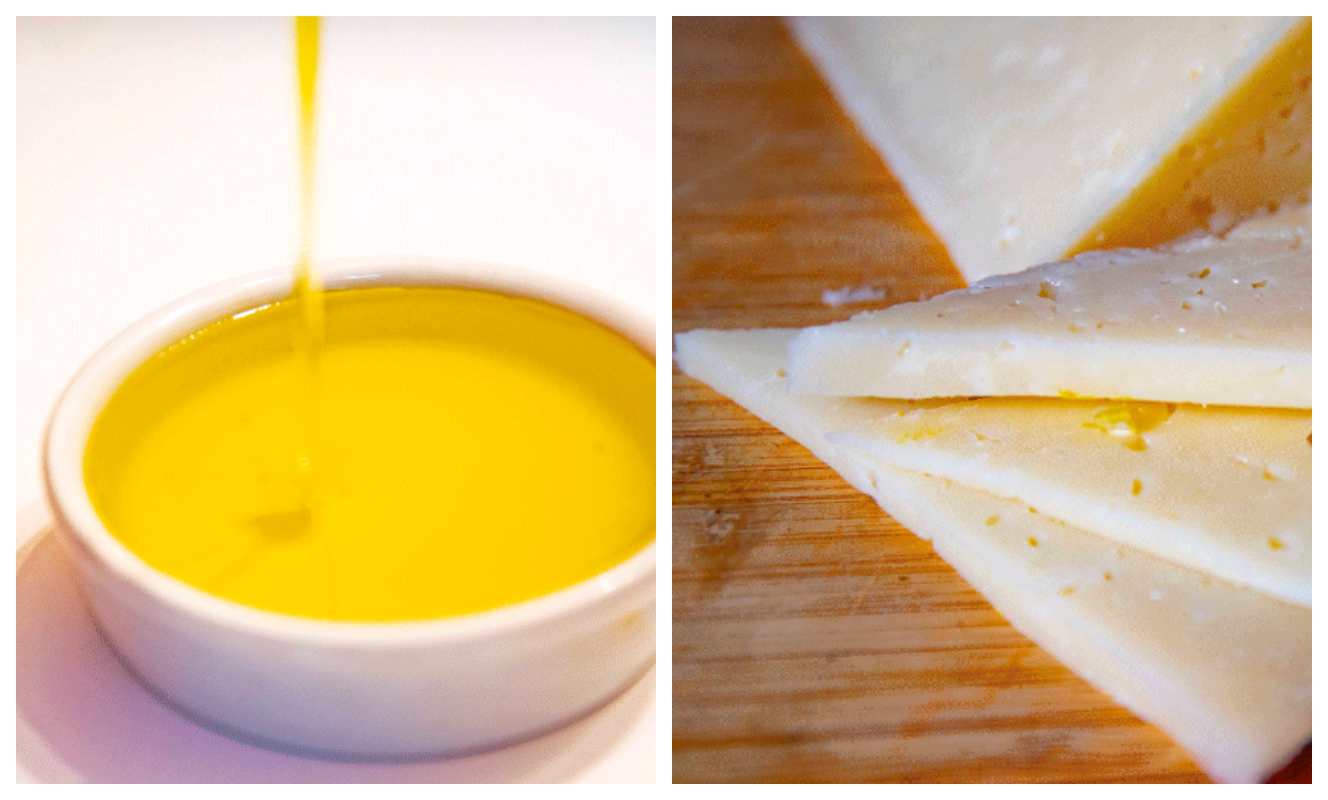 Aceite de oliva y queso manchego.