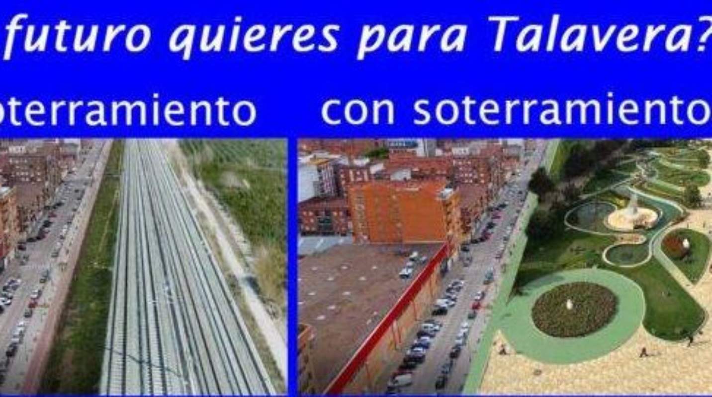 Fotocomposición de SOS Talavera sobre la ciudad con o sin soterramiento.