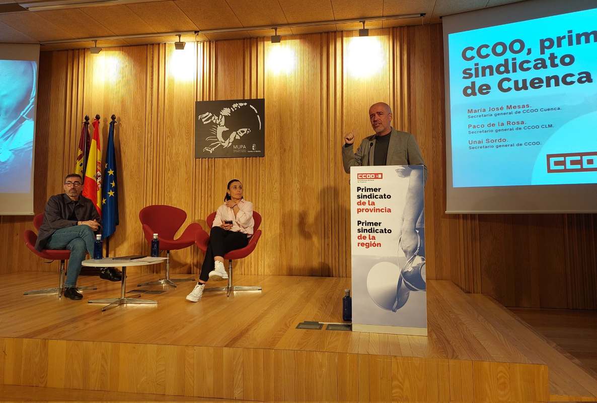 Unai Sordo, en la asamblea de delegados del sindicato en Cuenca. Foto: CCOO.