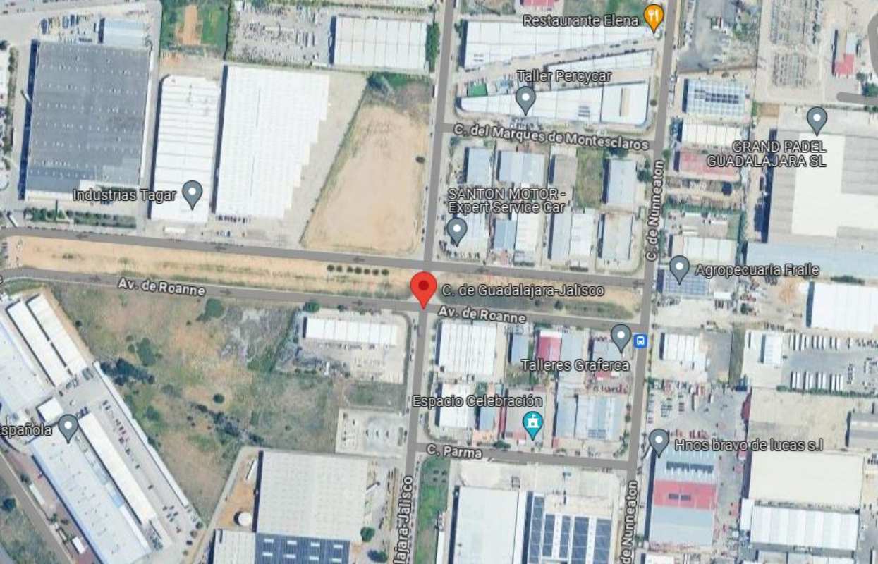 Accidente laboral leve en Guadalajara. Imagen: Google Maps.