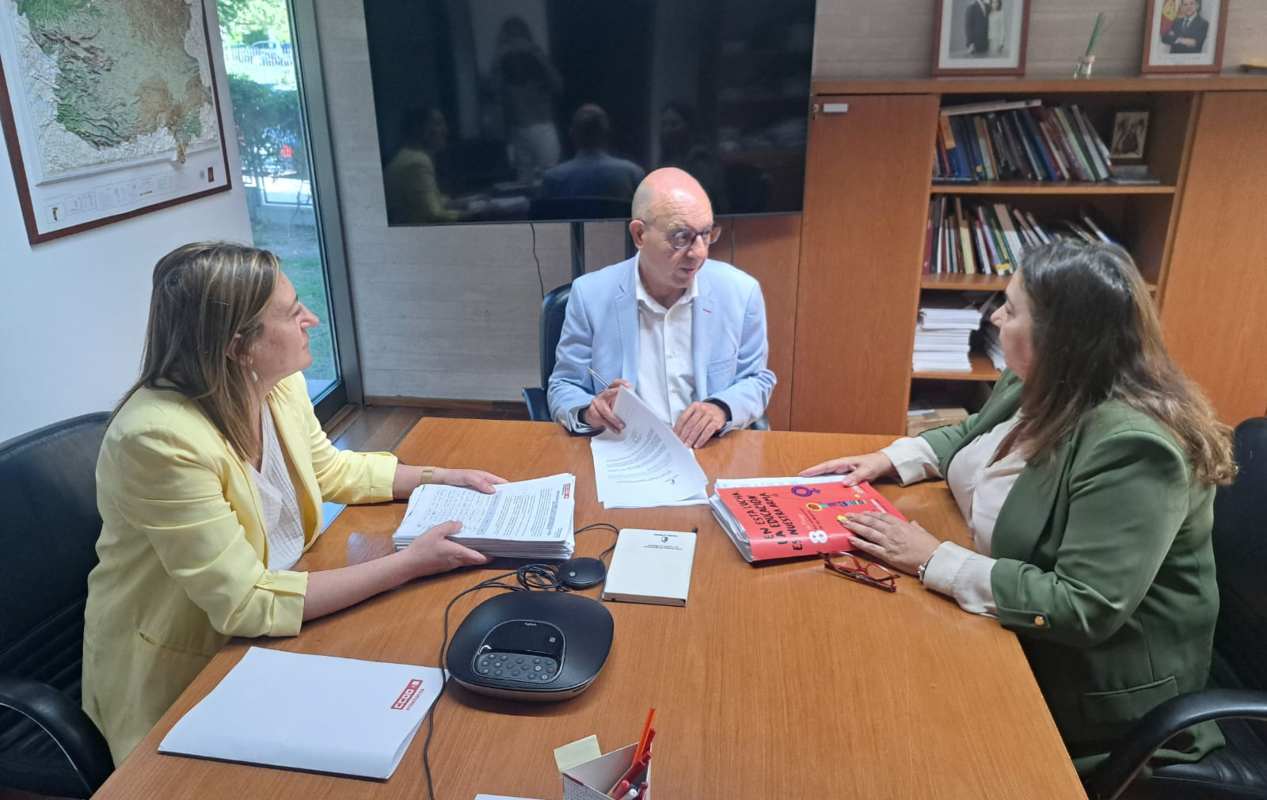 La secretaria general de CCOO-Enseñanza CLM, Ana Delgado, ha entregado esta mañana al director general de Recursos Humanos de la Consejería de Educación, José Manuel Almeida, 7.000 firmas.