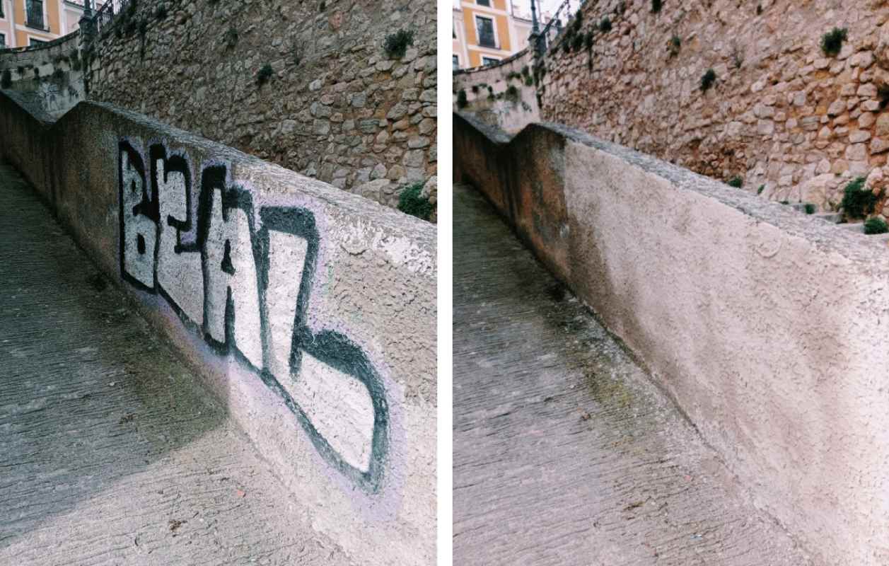 Imagen de uno de los grafitis limpiados en Cuenca.