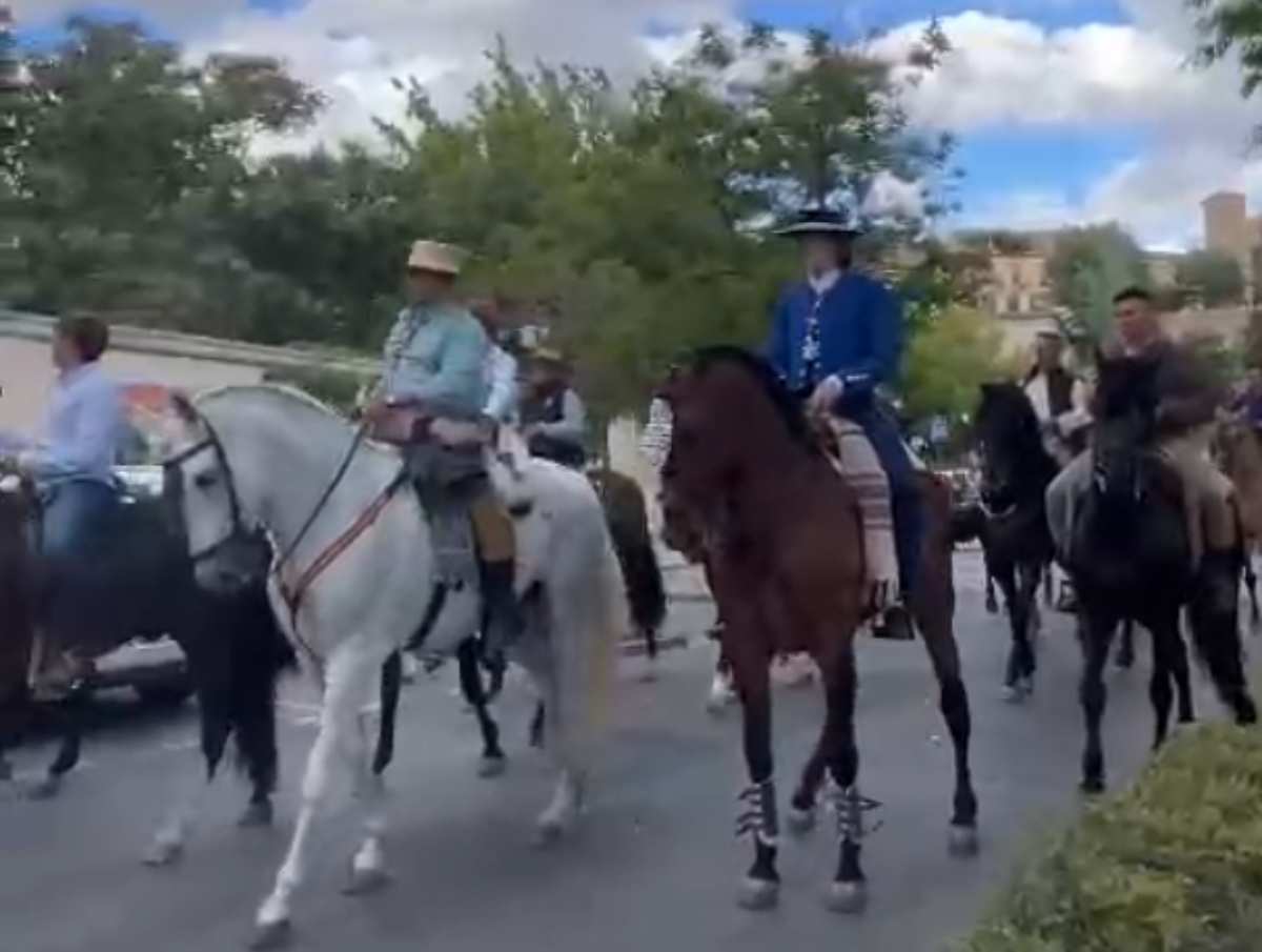 Los romeros con sus caballos por las calles de Toledo.